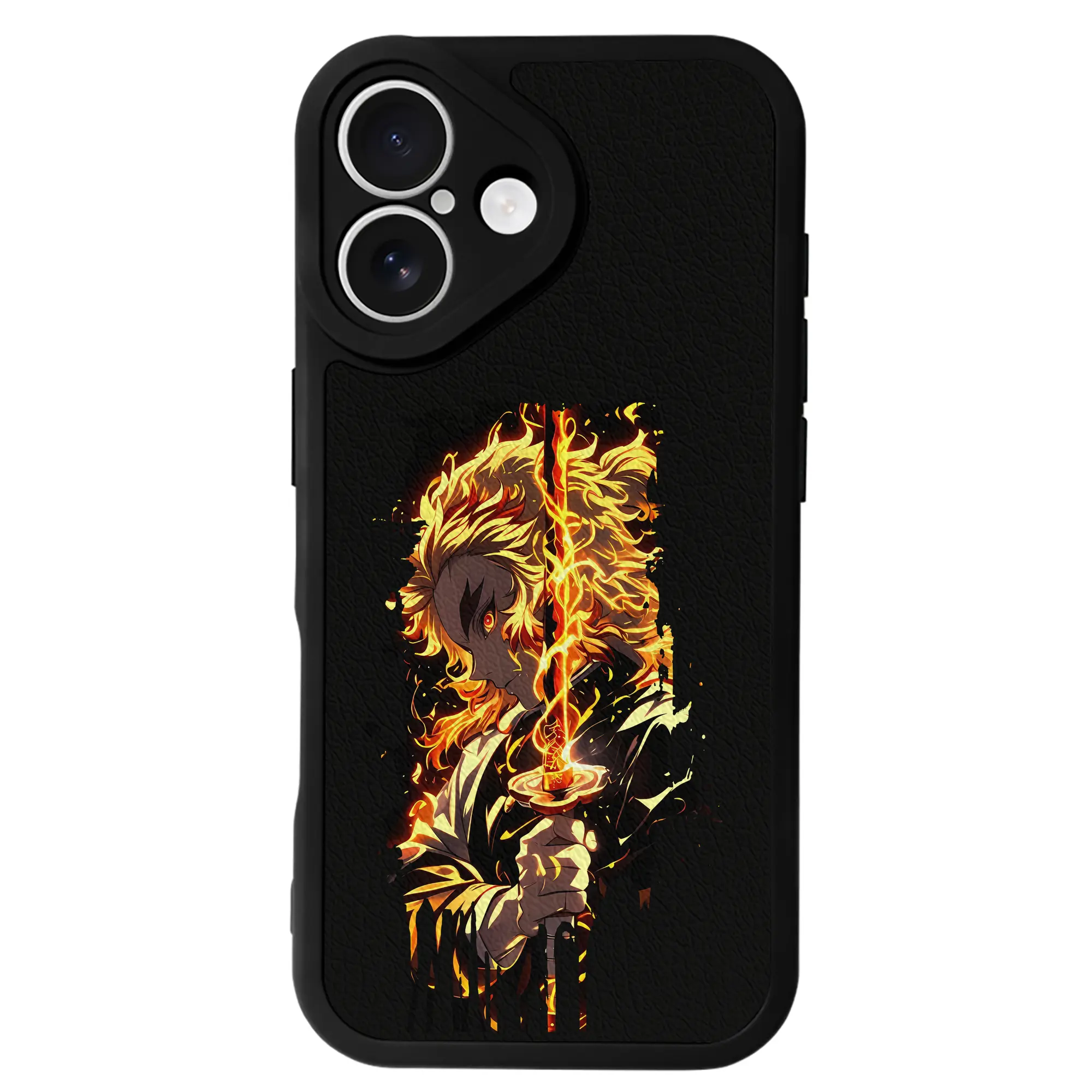 鬼滅の刃 グッズ,煉獄 杏寿郎 - IPhone 16シリーズ対応 ・ シリコンスマホケース ・ レザー調 ・ 高精度フィット ・ 耐衝撃 ・ ワイヤレス充電対応 ・ 精密カット